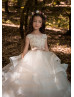 Beaded Ivory Lace Tulle Ruffle Horsehair Hem Floor Length Flower Girl Dress